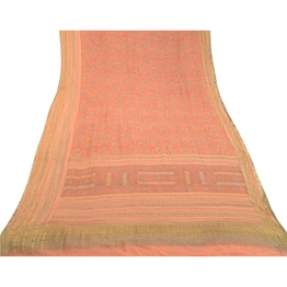 Sanskriti Vintage Peach Sarees Pure Georgette Silk Zari Border Sari Craft Fabric, PRG-10850