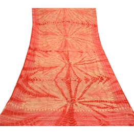 Sanskriti Vintage Sarees Red Tie-Dye Embroidered Blend Georgette Sari 5Yd Fabric, PRG-12058