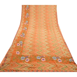 Sanskriti Vintage Print Embroidered Sarees Pure Georgette Silk Sari Craft Fabric, PRG-10200