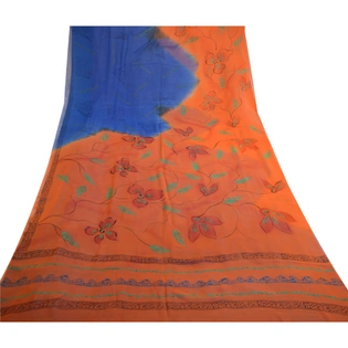 Sanskriti Vintage Blue Sarees Pure Georgette Silk Printed Sari 5Yd Craft Fabric, PRG-11172