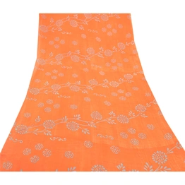 Sanskriti Vintage Orange Sarees Pure Georgette Silk Print Blouse Pc Sari Fabric, PRG-9373