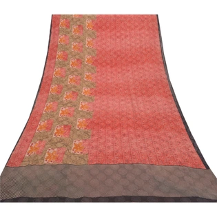 Sanskriti Vintage Red Sarees Pure Georgette Silk Printed Sari 5Yd Craft Fabric, PRG-8502