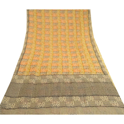 Sanskriti Vintage Multi Sarees Pure Georgette Silk Printed Sari 5Yd Craft Fabric, PRG-11378