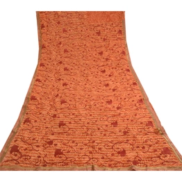 Sanskriti Vintage Orange Sarees Blend Georgette Printed Sari Floral Craft Fabric, PRG-11420