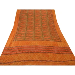 Sanskriti Vintage Indian Pure Georgette Silk Sarees Orange Printed Sari Fabric, PRG-1050