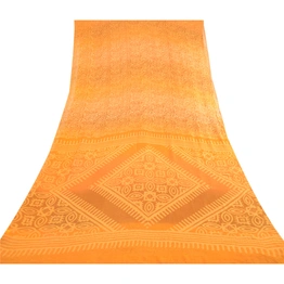 Sanskriti Vintage Sarees Saffron Pure Georgette Silk Printed Sari Craft Fabric, PRG-12352