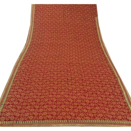 Sanskriti Vintage Red Indian Sari Blend Georgette Printed Sarees Craft Fabric, PRG-5613