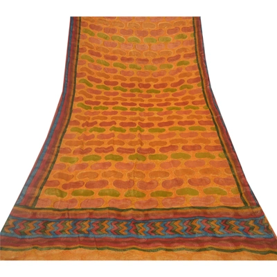 Sanskriti Vintage Sarees Saffron Blend Georgette Woven Printed Sari Craft Fabric, PRG-9652