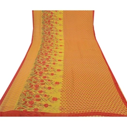 Sanskriti Vintage Sarees Yellow Georgette Printed Sari 5Yd Floral Craft Fabric, PRG-8699