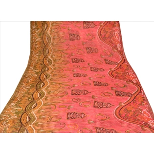 Sanskriti Vintage Indian Sari Pink Blend Georgette Printed Sarees Craft Fabric, PRG-82