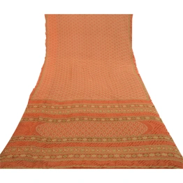 Sanskriti Vintage Rusty Orange Sarees Georgette Printed Sari Craft 5 Yard Fabric, PRG-3045