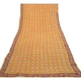 Sanskriti Vintage Yellow Sarees Pure Georgette Silk Printed Sari Craft Fabric, PRG-2802