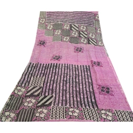 Sanskriti Vintage Sarees Purple Pure Georgette Silk Printed Sari Craft Fabric, PRG-516