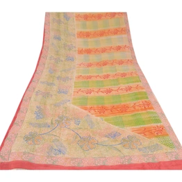 Sanskriti Vintage Indian Sari Pure Georgette Silk Printed Sarees Craft Fabric, PRG-6682