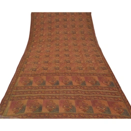 Sanskriti Vintage Brown Sarees 100% Pure Georgette Printed 5Yd Sari Craft Fabric, PRG-9954