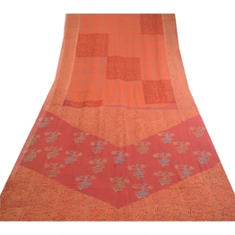 Sanskriti Vintage Orange Sarees Pure Georgette Silk Printed Sari Craft Fabric, PRG-12522