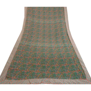 Sanskriti Vintage Green Indian Sarees Printed Georgette Sari 5Yd Craft Fabric, PRG-3010