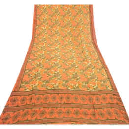 Sanskriti Vintage Sarees Indian Pure Georgette Silk Printed Sari Craft Fabric, PRG-1272