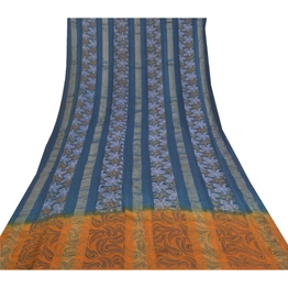 Sanskriti Vintage Blue Sarees 100% Pure Georgette Printed Sari Craft Fabric, PRG-9977