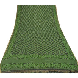 Sanskriti Vintage Green Sarees Blend Georgette Print Woven Sari 5Yd Craft Fabric, PRG-9412