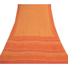 Sanskriti Vintage Yellow Sarees Pure Georgette Silk Printed Sari Craft Fabric, PRG-9195