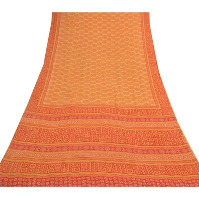 Sanskriti Vintage Yellow Sarees Pure Georgette Silk Printed Sari Craft Fabric, PRG-9195