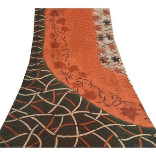 Sanskriti Vintage Orange Sarees Pure Georgette Silk Printed Sari Decor Fabric, PRG-9345