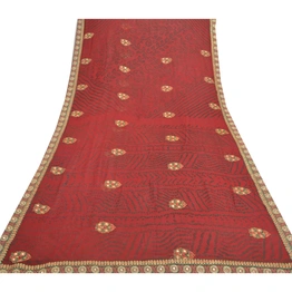 Sanskriti Vintage Red Sarees Pure Georgette Silk Bandhani Printed Sari Fabric, PRG-8085