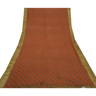 Sanskriti Vintage Brick Red Sarees Pure Georgette Silk Printed Sari Craft Fabric, PRG-8006