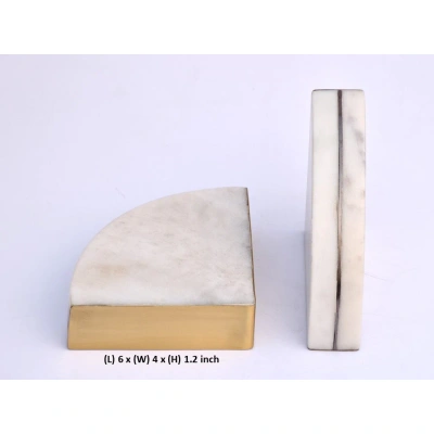 SHILPWARE Marble Bookends (Set of 2) Marble With Brass Strip