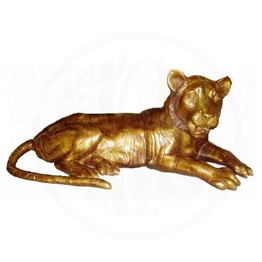 Majestic Brass Sculpture Sitting Tiger - Regal Home Decor