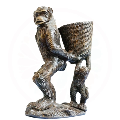 "Brass Monkey with Basket Sculpture