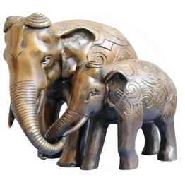 Brass Elephant Pair Sculpture