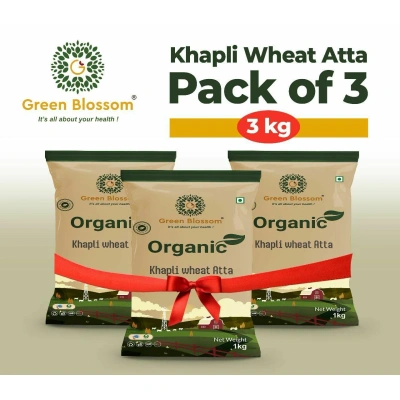 Khapli / Emmar Whole Wheat Flour (Stone Grind) - 3 Kg (1Kg, Pack of 3) I Green Blossom