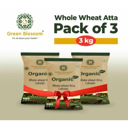 Organic Wheat Flour (Lokwan Atta) - 3 Kg (1 Kg, Pack of 3) I Green Blossom