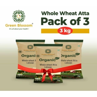 Organic Wheat Flour (Lokwan Atta) - 3 Kg (1 Kg, Pack of 3) I Green Blossom