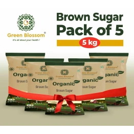 Organic Brown Sugar - 5 Kg (1 Kg, Pack of 5) I Green Blossom