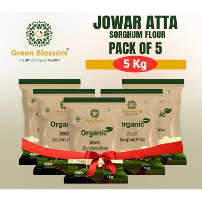 Organic Jowar Atta / Sorghum Flour - 5 Kg (1 Kg, Pack of 5) I Green Blossom