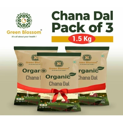 Organic Chana Dal / Split Bengal Gram - 1.5 Kg (500 gms, Pack of 3) I Unpolished I Green Blossom