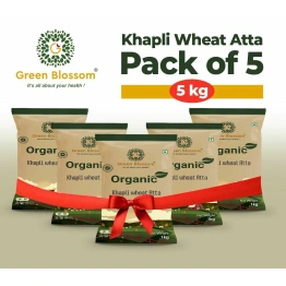 Organic Khapli / Emmar Wheat Flour/ Atta ( Stone Grind) - 5 Kg ( Kg, Pack of 5) IGreen Blossom I Low Glycaemic Index