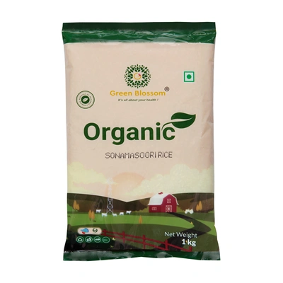 Organic Sona Masoori Rice (White) - 1Kg (Pack of 1) I Green Blossom