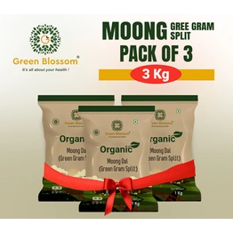 Moong Dal / Split Green Gram (Skin Less) - 3 Kg ( 1 Kg , Pack of 3) I Unpolished I Green Blossom