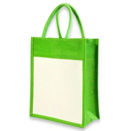 Green & White Jute 0r Cotton Fabric Shopping Bags