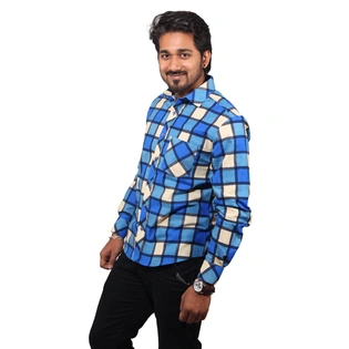 Men's Casual Shirt Full Sleeve Blue Check