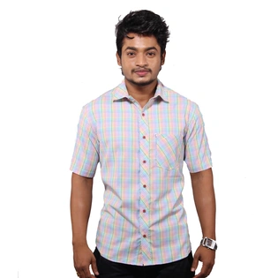 Men's casual shirt half sleeve multi micro check