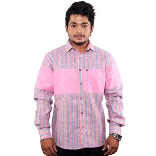 Men's Casual Pink Lilen stripe shirt