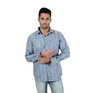 Men's Casual Shirt Blue Check