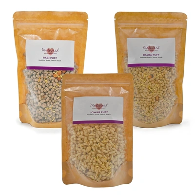 Melwach Puffs Combo (Ragi+Jowar+Bajra) (3 * 80 gms.), Roasted Snacks, Snack Combo, Namkeen