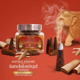 Vedic Vaani Mysore Chandan Sandal Wood Scented Rich Sweet Fragrance Meditation, Prayers, Relaxing & Aromatic Dhoop Incense Cones