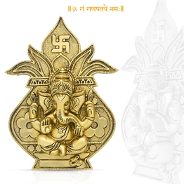 Ganesha Wall Hanging with Kalash and Leaf Design in Heavy Brass Metal